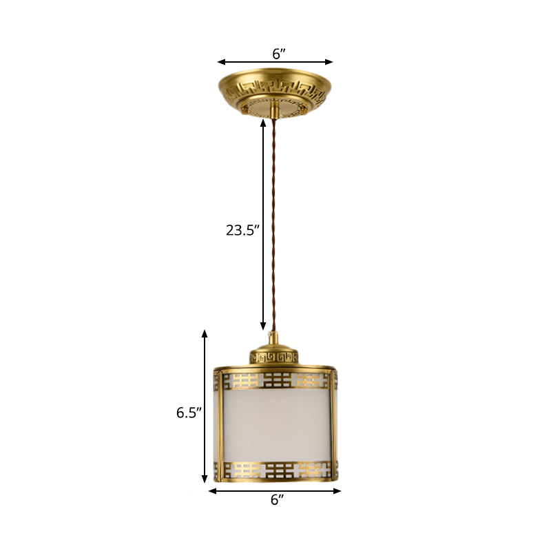 Frosted Glass Pendant Lamp: Traditional 1-Light Ceiling Light In Brass With Metal Frame