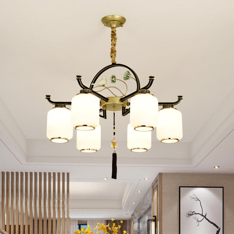Traditional Frosted Glass Black And Gold Chandelier Lantern Ceiling Light With 6/8/10 Lights 6 /