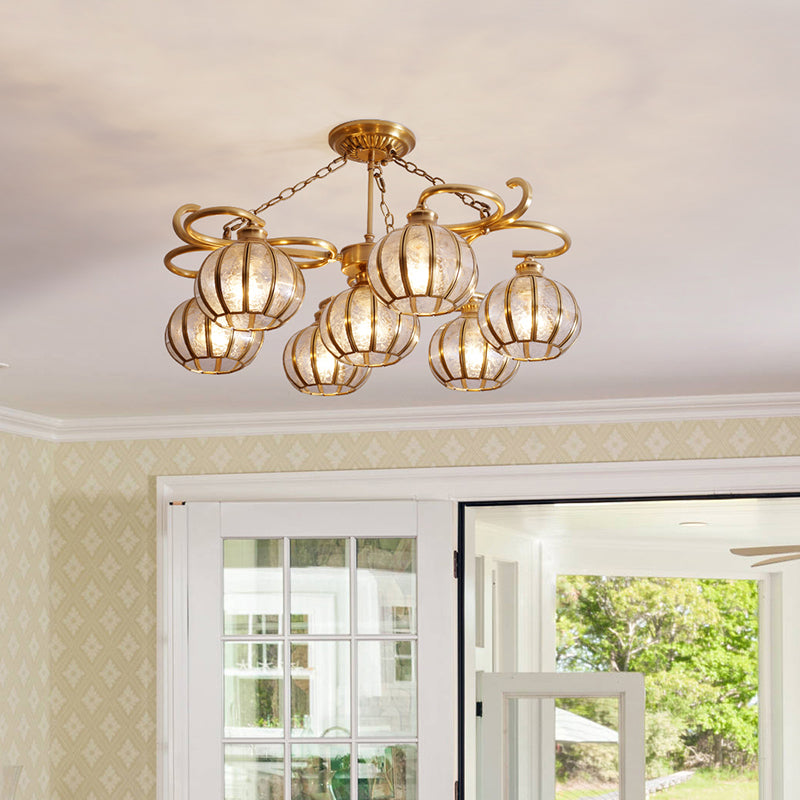 Gold Frosted Glass Ceiling Lamp: 7 Head Globe Semi Flush Light Traditional Design