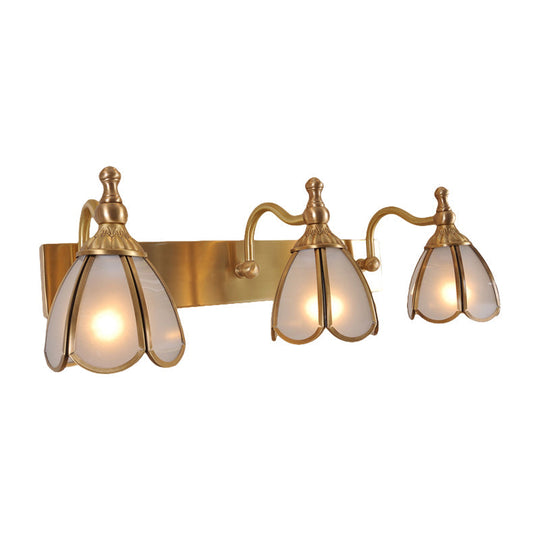 Brass Flower Wall Sconce With Frosted Opal Glass - 1/2/3 Lights Rural Bathroom Vanity Lighting