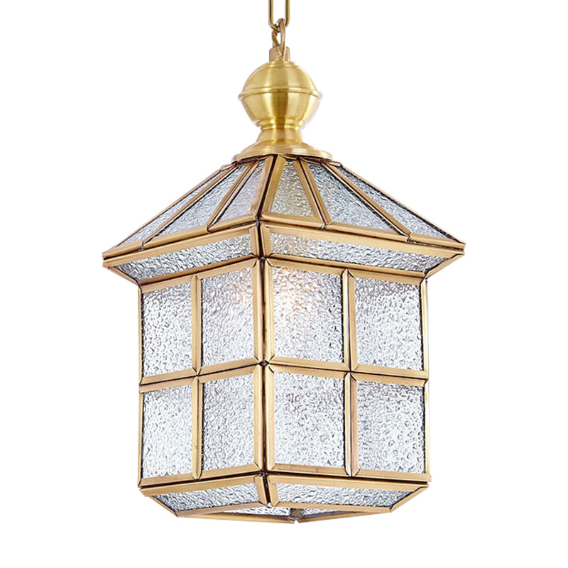 Gold Lantern Hanging Lamp - Traditional Frosted Glass 6.5/8 Wide 1 Light Living Room Ceiling