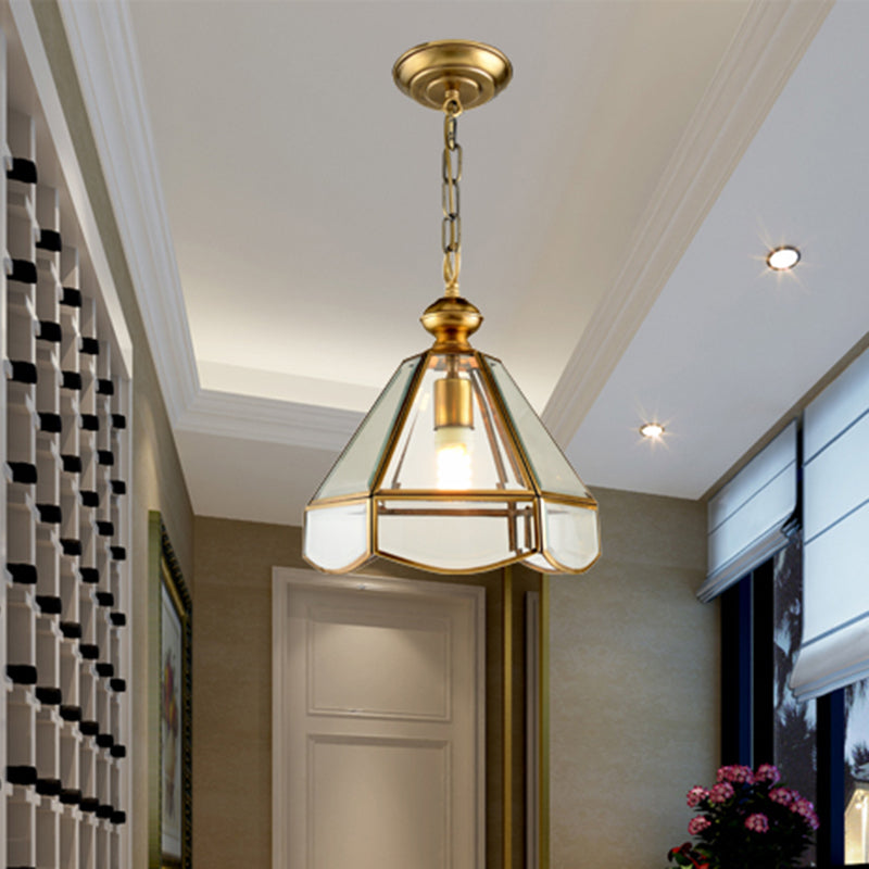 Glass Cone Pendant Light - Elegant Gold Finish 1 Head Ceiling Fixture For Hallways Brass