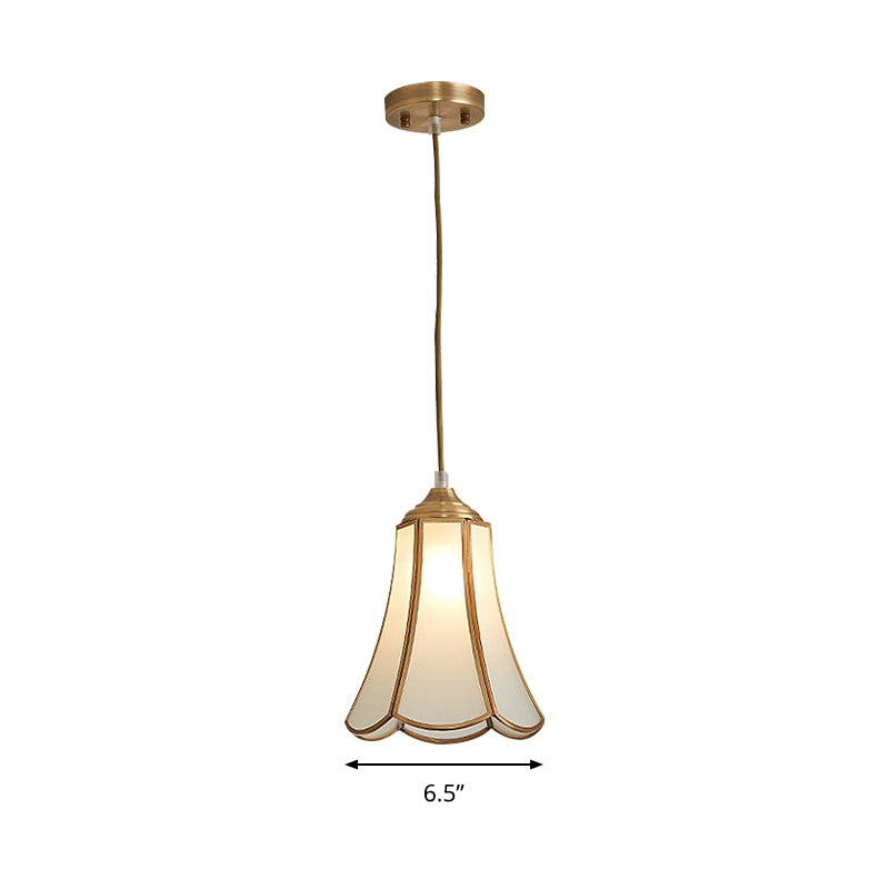 White Opal Glass Hanging Light - Traditional Flared Design For Corridor Ceiling Suspension Lamp