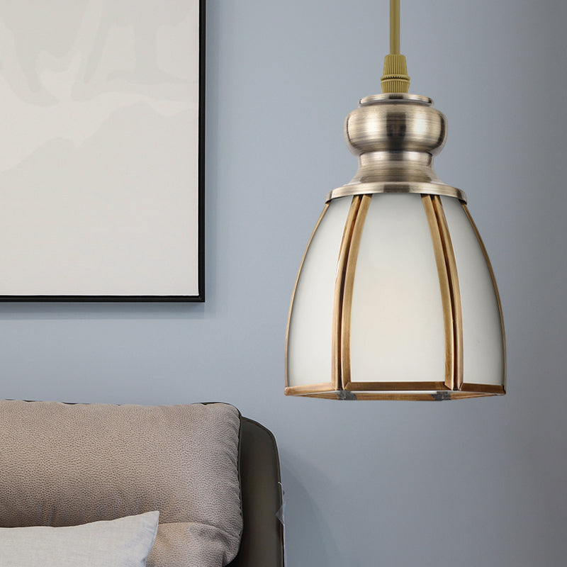 Opal Glass Gold Hanging Pendant Lamp - Elegant Traditional Flare Design For Dining Room / Bowl