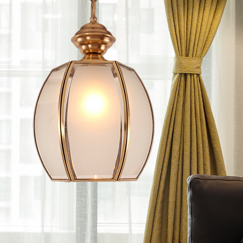Traditional Hanging Pendant Lamp - White Glass Lantern With Restaurant Suspension Brass