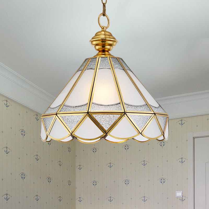 Traditional Gold Scallop Pendant Lamp With Frosted Glass 1 Light Ceiling Fixture For Living Room