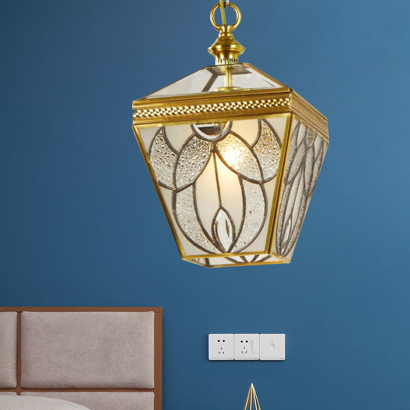 Vintage Bubble Glass Lantern Ceiling Pendant Lamp - 1 Head Gold Hanging Lighting For Bedroom