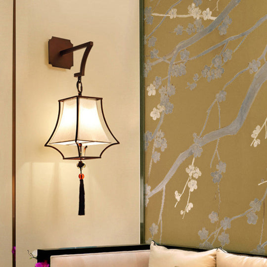 White Metal Empire Shade Wall Sconce With 1 Classic Light For Hallways