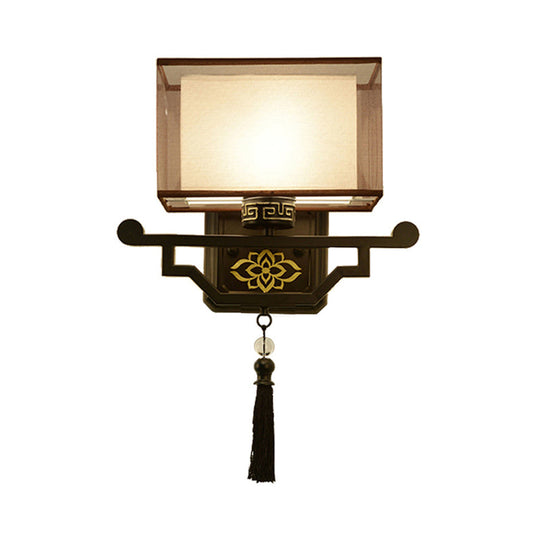 Traditional Black Fabric Wall Sconce With Metal Backplate - 1 Light