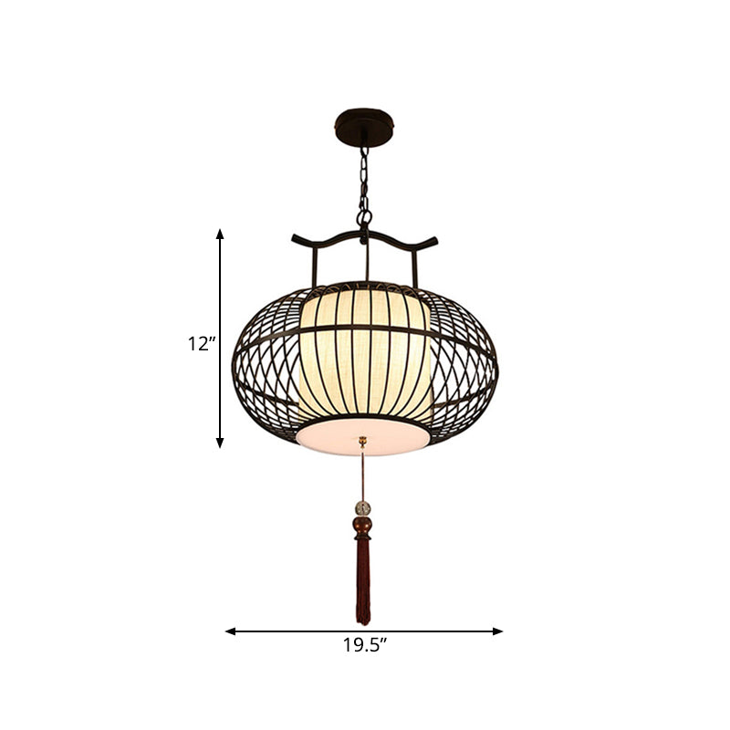 Traditional Cylinder Dining Room Pendant Light - Fabric Shade 12/16/19.5 Wide Black/Gold Hanging