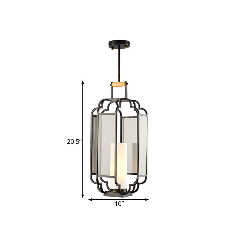 Light Tan Glass Hanging Pendant - Traditional Black Cylinder Pendulum For Living Room 8/10/12 Wide