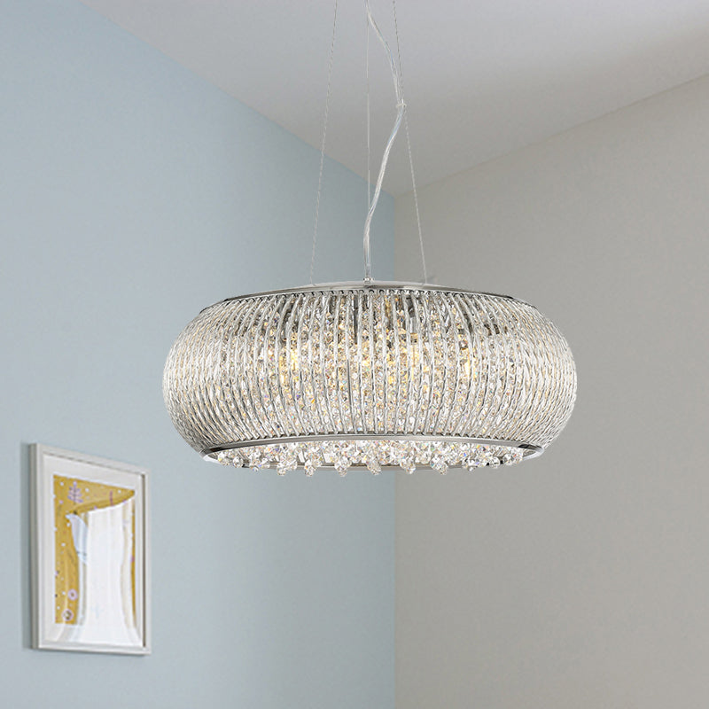 Modern Chrome Chandelier With Crystal Beaded Pendant Dining Room Suspension Light