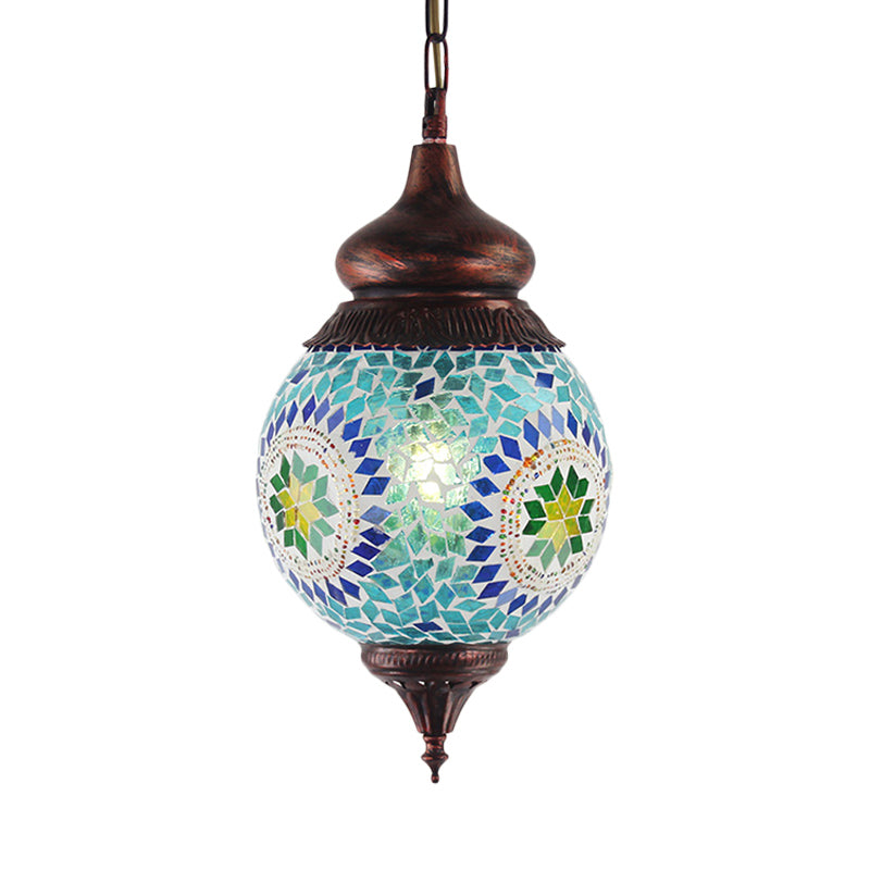 Moroccan Blue Metal Pendant Light Fixture - Stylish Dining Room Hanging Lamp Kit