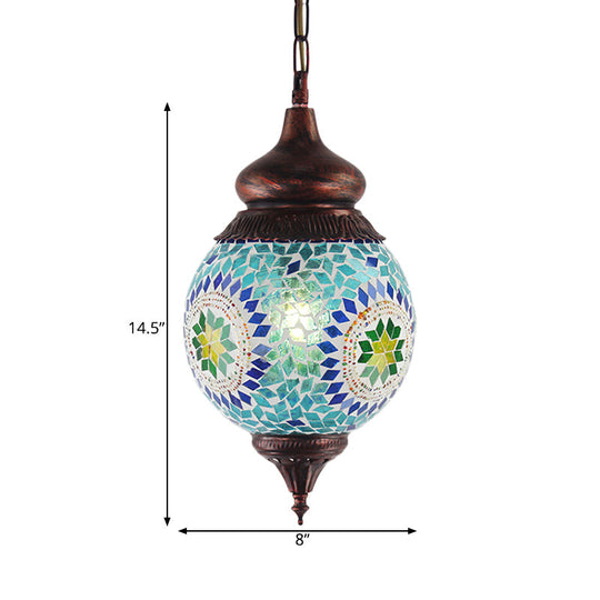 Moroccan Blue Metal Pendant Light Fixture - Stylish Dining Room Hanging Lamp Kit