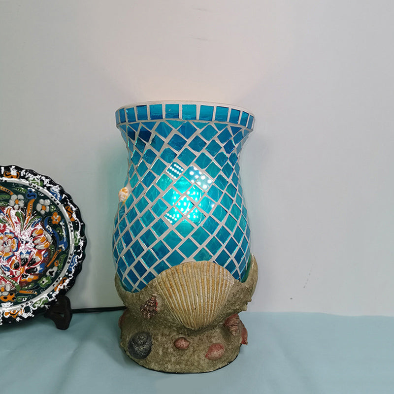 Light Blue Glass Desk With Shell Accent - Moroccan Style For Bedroom Task Lighting