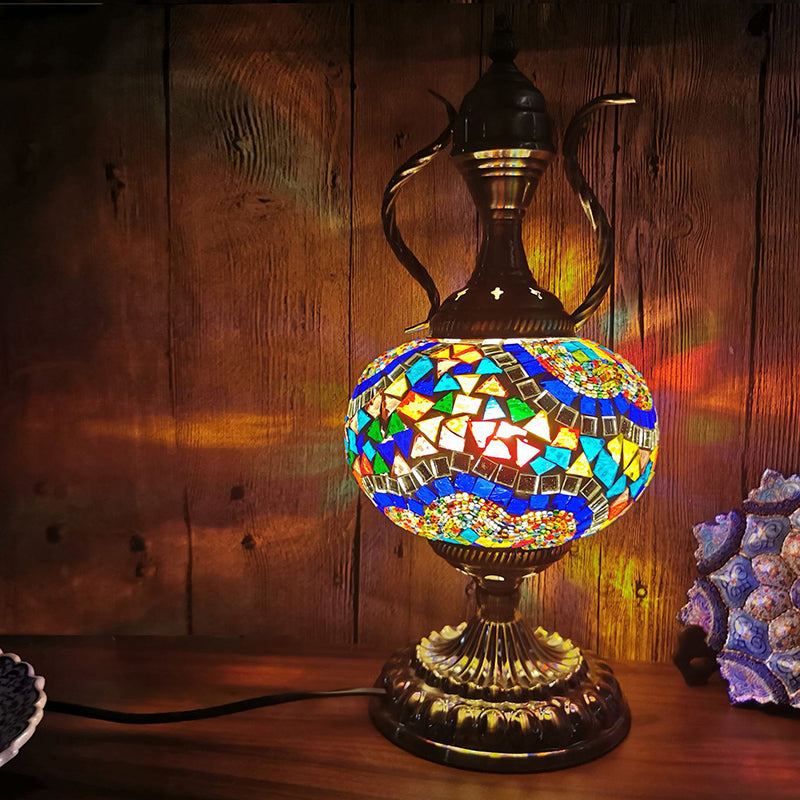 Stained Glass Moroccan Round Desk Lamp: 1-Light Bronze Task Lighting For Restaurants