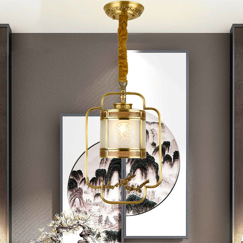 Classic Brass Pendant Light With Metal Cylinder Shade For Corridor - Complete Hanging Lamp Kit