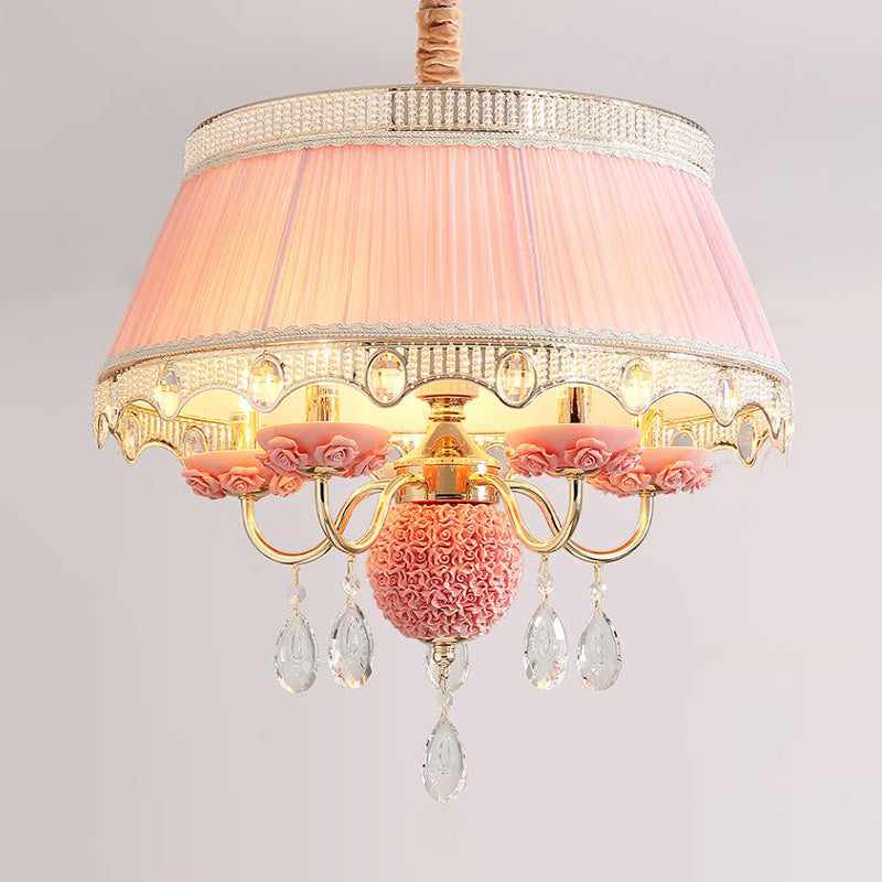 Modern Scalloped Chandelier Hanging Ceiling Light 5-Head Fabric Design With Crystal Drops In