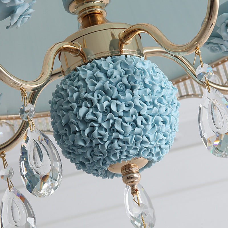 Modern Scalloped Chandelier Hanging Ceiling Light 5-Head Fabric Design With Crystal Drops In