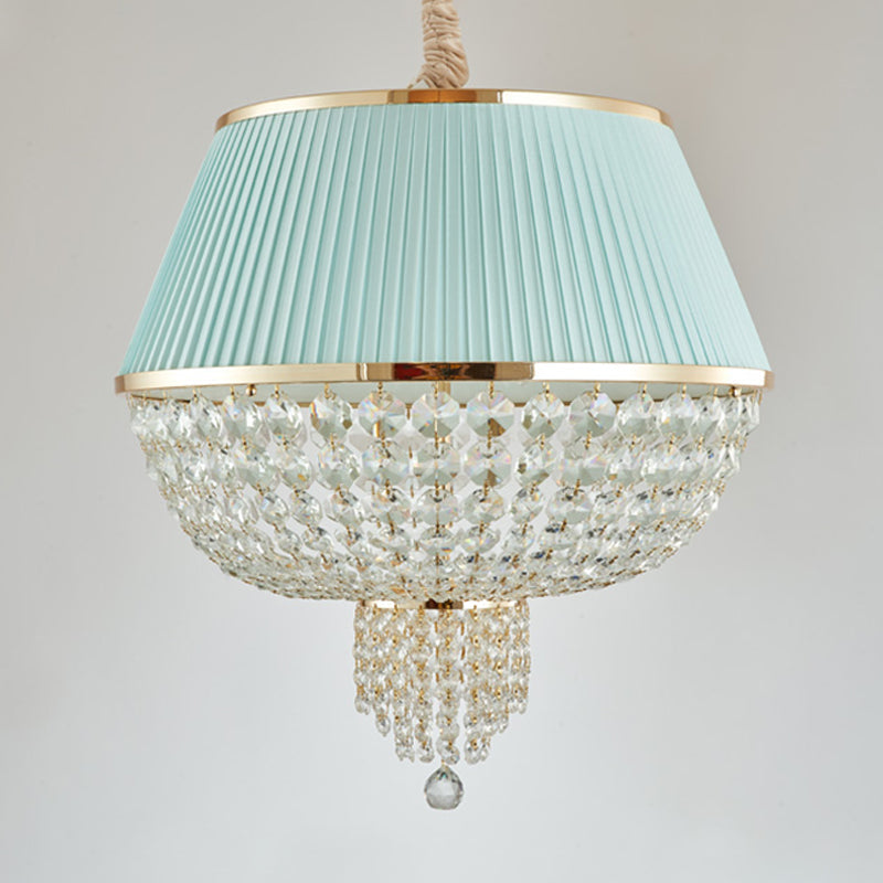 Modern Blue/Gray Crystal Strand Chandelier Pendant Light - 5-Light Dome Ceiling Fixture