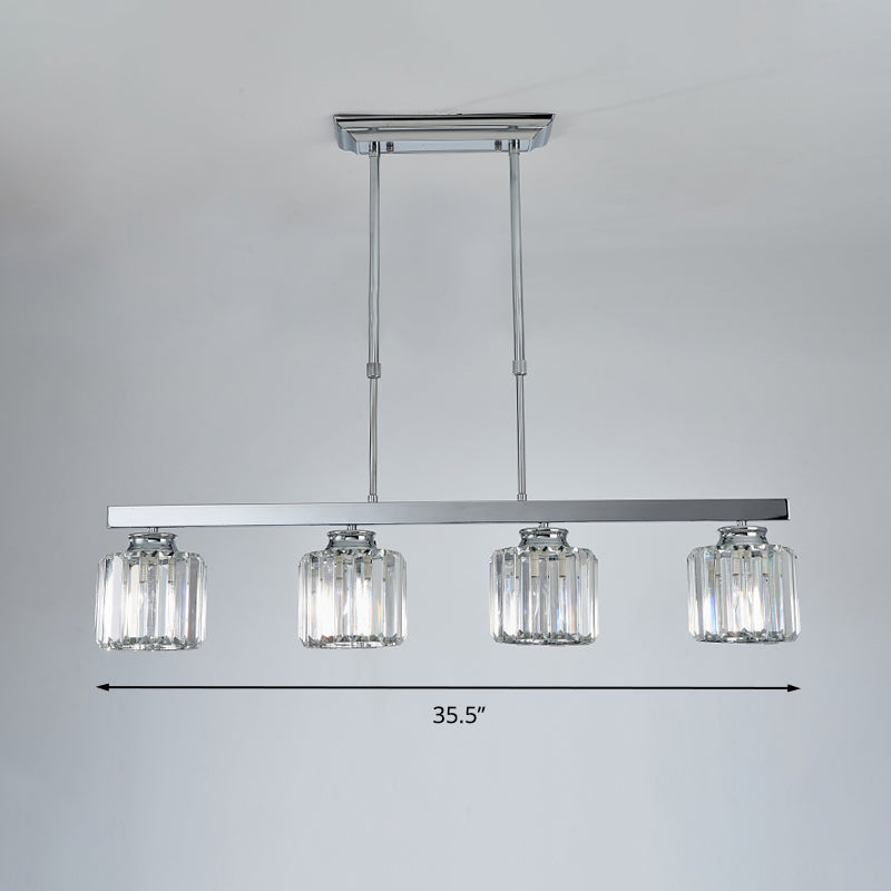 Tri-Sided Crystal Rod Silver Pendant Light For Dining Room And Kitchen Island