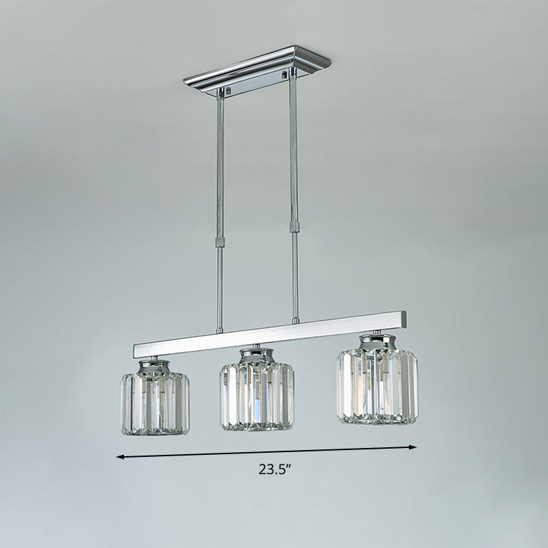 Tri-Sided Crystal Rod Silver Pendant Light For Dining Room And Kitchen Island