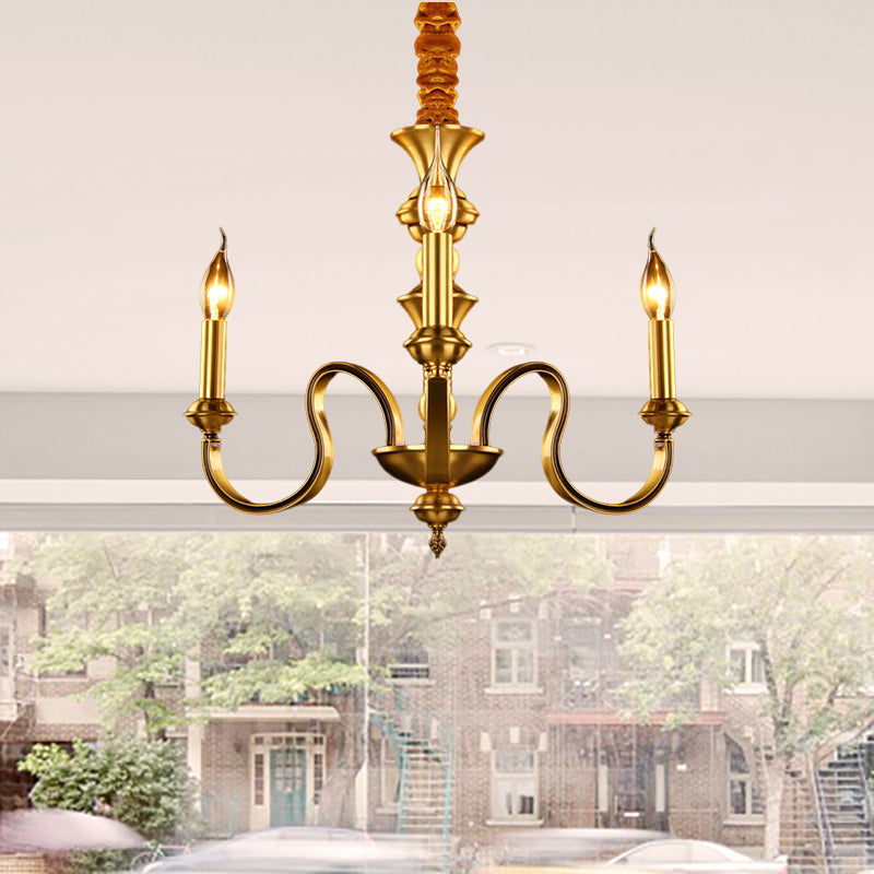 Gold Colonial Candle Ceiling Pendant Light With 3/5/6 Metal Heads - Elegant Living Room Chandelier