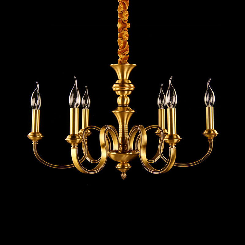 Gold Colonial Candle Ceiling Pendant Light With 3/5/6 Metal Heads - Elegant Living Room Chandelier