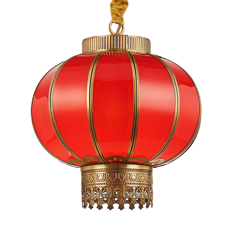 Traditional Style Hanging Lamp Kit - Red/White Glass Pendant Lighting Fixture Kerosene 10/14/16 Wide