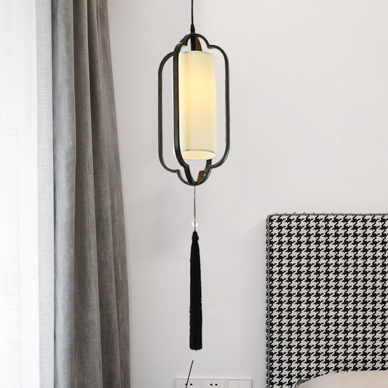 Black/Brass Caged Metal Ceiling Lamp - 1 Light Suspended Pendant For Traditional Bedrooms