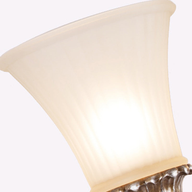 Traditional Brass Wall Sconce Lamp With 2 Curvy Arm Lights And Bell White Glass Shade