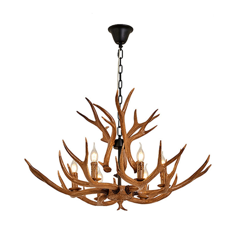 Antler Design Hanging Chandelier: Rustic 6-Light Pendant Lamp In Brown