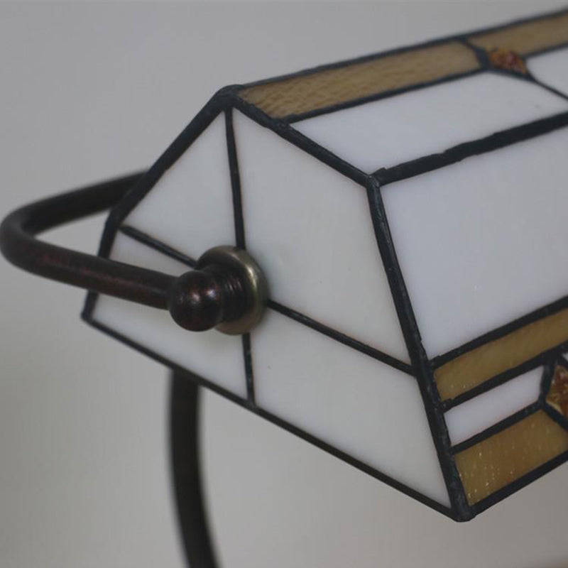 Stained Glass Tiffany Style Nightstand Table Light - White Gem-Like Single Head With Pull Chain