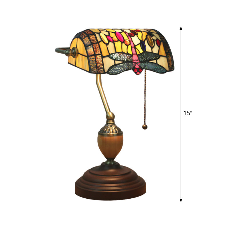 Mediterranean Stained Glass Brass Table Lamp - Elegant Nightstand Light With Dragonfly/Butterfly
