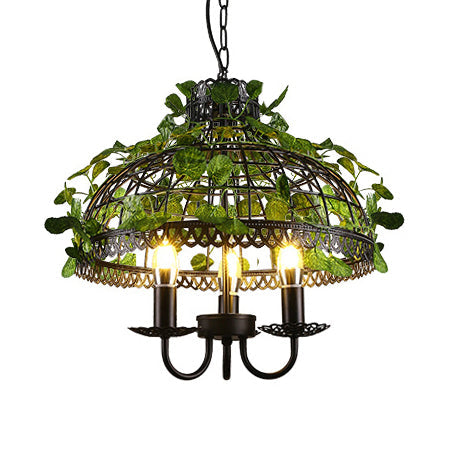 3-Head Pendant Light - Lodge Stylish Metal Hanging Chandelier with Wire Cage in Black for Restaurants