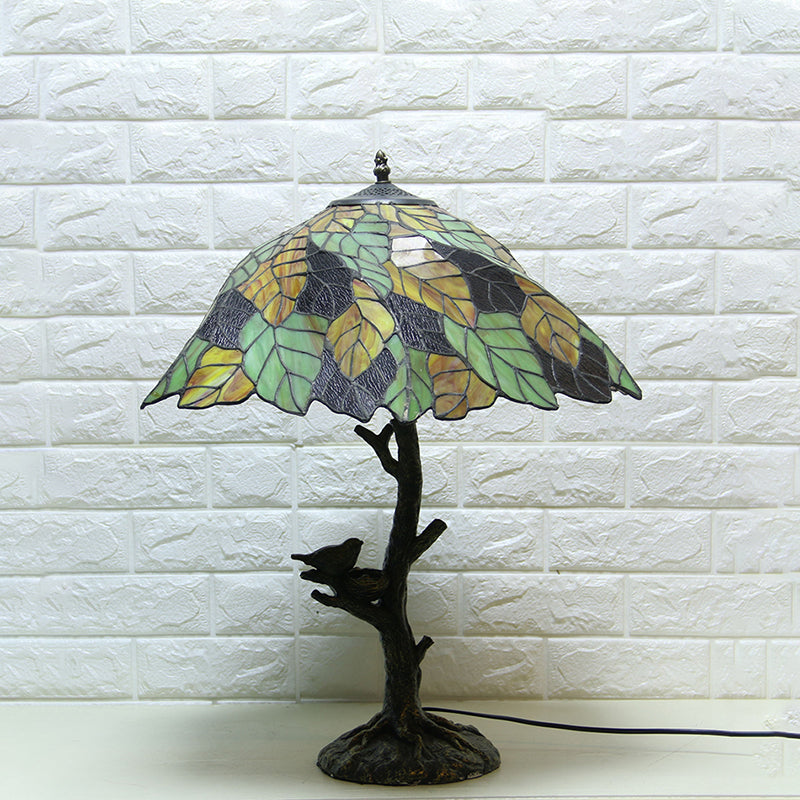 Mediterranean Leaf Stained Glass Table Lamp - Brass Finish Indoor Lighting