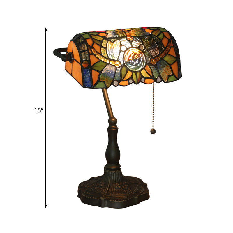 Mediterranean Dragonfly Stained Glass Nightstand Table Light In Bronze For Bedroom