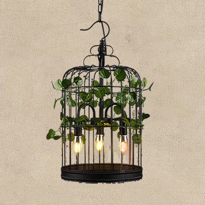 Stylish 3-Head Pendant Light Chandelier With Wire Cage In Black - Ideal For Restaurants / Birdcage
