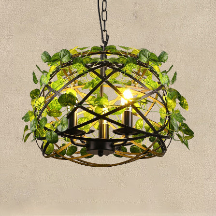 3-Head Pendant Light - Lodge Stylish Metal Hanging Chandelier with Wire Cage in Black for Restaurants