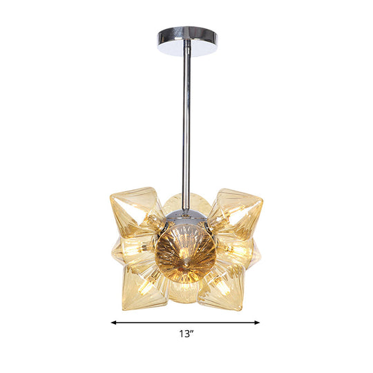 Modern Chrome Chandelier With Amber Glass And 9/12 Bulb Options