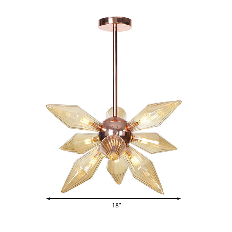 Modernist Amber Glass Diamond Chandelier With 9/12 Rose Gold Pendant Lights For Living Room Ceiling