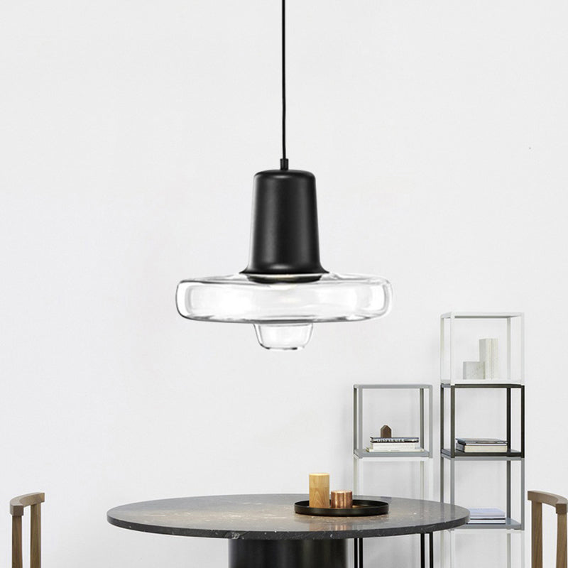 Contemporary Clear Glass Gyro Pendant Light - Black/Champagne/Rose Gold, 1 Light - 8"/10.5"/13" Wide