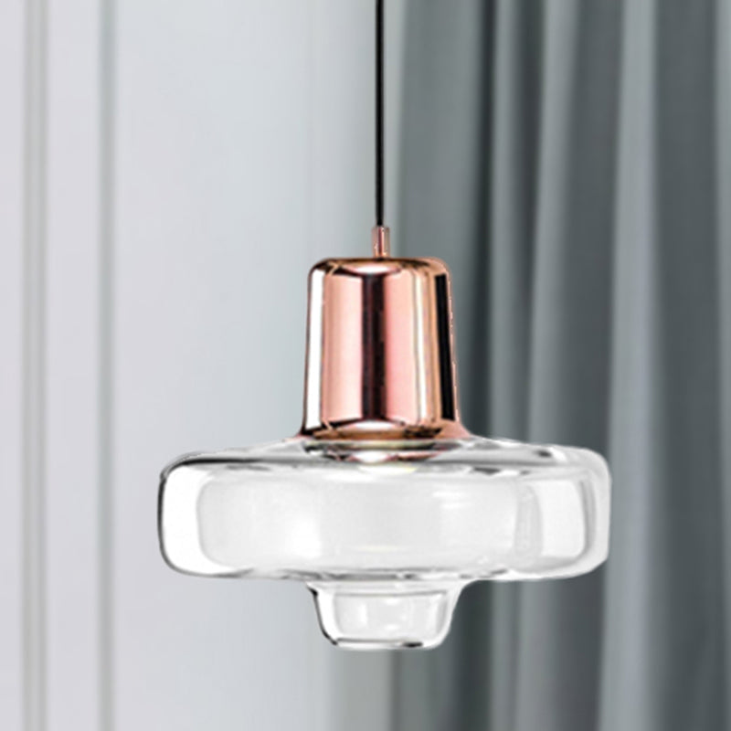 Contemporary Clear Glass Pendant Light With Black/Champagne/Rose Gold Suspension - 8/10.5/13 Wide