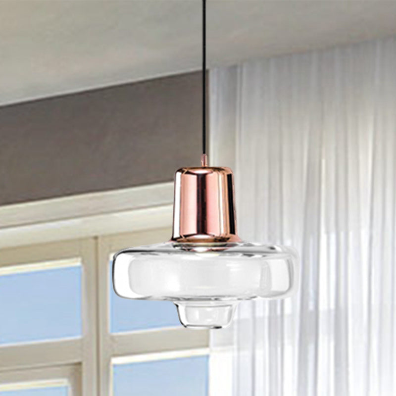 Contemporary Clear Glass Pendant Light With Black/Champagne/Rose Gold Suspension - 8/10.5/13 Wide