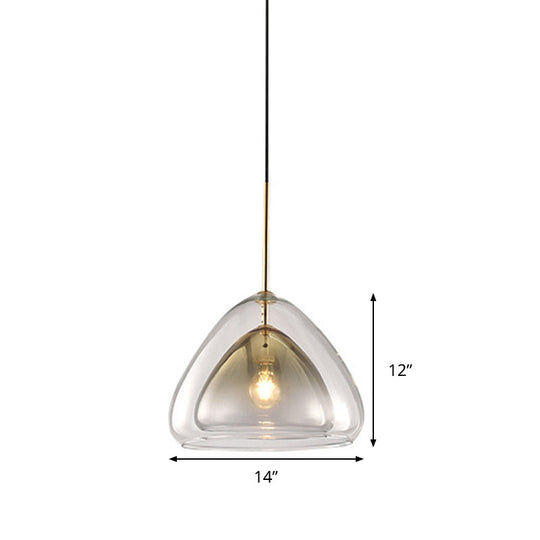 Nordic Double Glass Cone Pendant Light Fixture - 12"/14" Wide Champagne Suspension