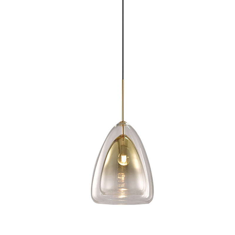 Nordic Double Glass Cone Pendant Light Fixture - 12"/14" Wide Champagne Suspension