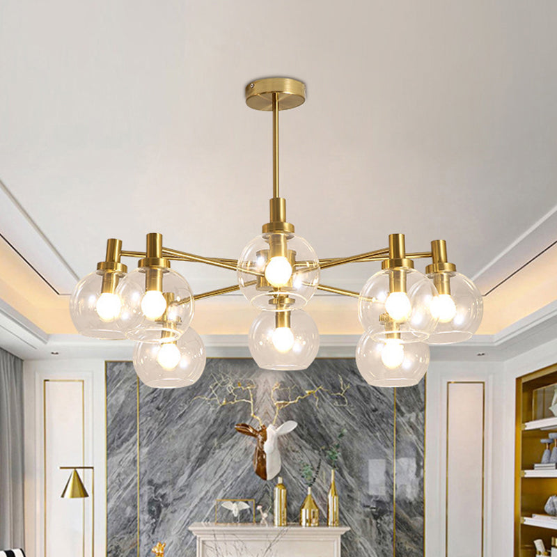 Radial Clear Glass Gold Chandelier Light Fixture - Postmodern Hanging Light with 8/12 Lights