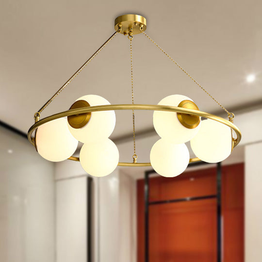 Postmodern Metal Chandelier with Frosted Glass Shades - 6/8 Lights, Brass Finish