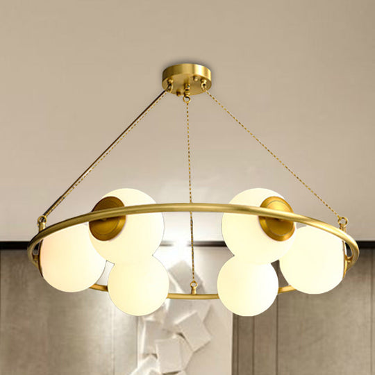 Postmodern Metal Chandelier with Frosted Glass Shades - 6/8 Lights, Brass Finish