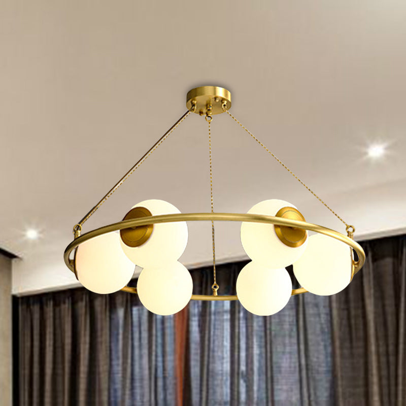 Postmodern Metal Chandelier with Frosted Glass Shades - 6/8 Lights, Brass Finish